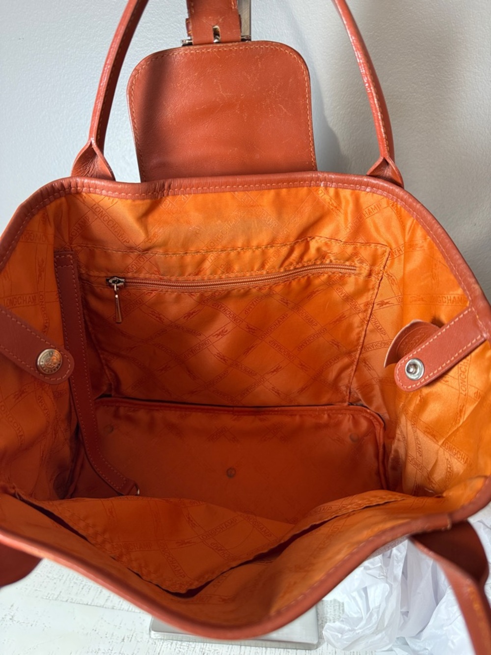 Longchamp Pebbled Leather Tote in Burnt Orange GUC - Picture 8 of 9